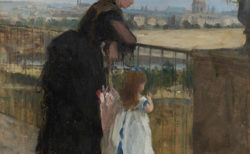 作品画像　ベルト・モリゾ《バルコニーの女と子ども》1872年 婦人が子供と一緒にバルコニーで景色を眺めている油絵