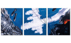 中村宏作品「空襲」雲でできたB29が街に爆弾を落としている絵