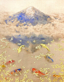 淡い色調で富士山を描いた日本画作品