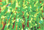 森のような緑と茶色で描かれた抽象画