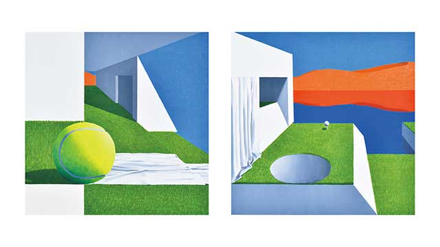 2021年度卒業制作学生作品の画像 ゴルフボールのある風景の絵　テニスボールのある風景の絵
