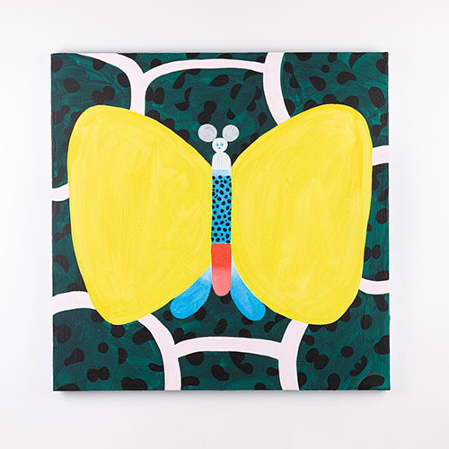 黄色い蝶を大きく画面に描いた作品