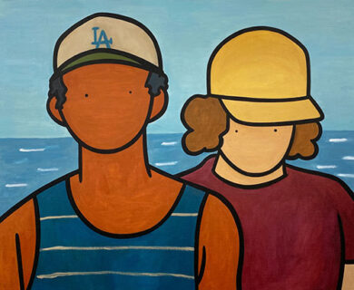 海辺の2人の青年のイラスト絵画