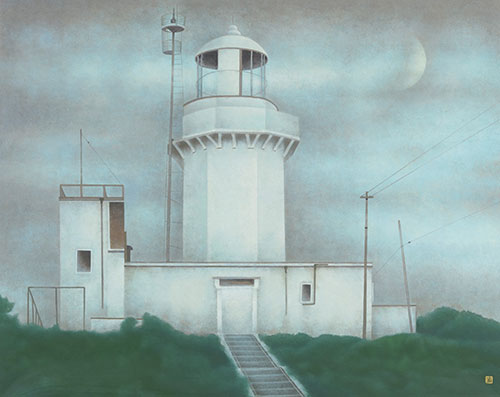 作品《佐田岬行》白い灯台の風景画