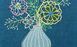 花瓶の花の刺繍作品