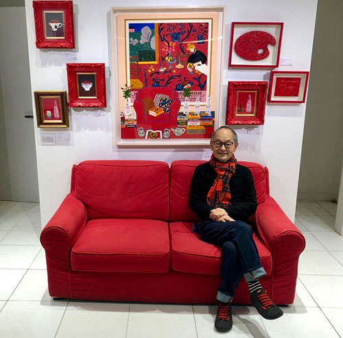 ご自身の部屋が題材となった作品。真っ赤なソファを主役に、笹尾さんの好きなものがあつまった代表的なシリーズです。