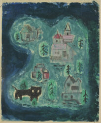 畑野織蔵《緑の風景》1949、木版　小野忠重版画館蔵