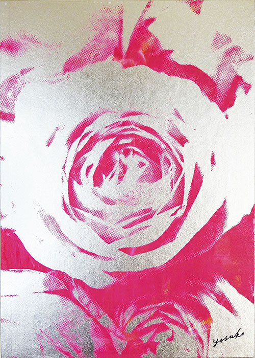 「Pink rose」和紙にシルクスクリーンetc.23×16cm