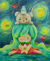 Rinkle & PENINSULA Bear & Water Rabbit 『つみかさね ーLOVEー』, 2024 Acrylic, gel medium and modelling paste on canvas 45.5 by 38 cm