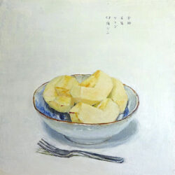 リンゴ キャンバスにアクリル絵具 サイズ：S3号（27.3×27.3cm）