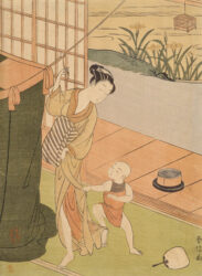 鈴木春信《蚊帳を吊る母子》明和（1764-72年）末期、東京都江戸東京博物館