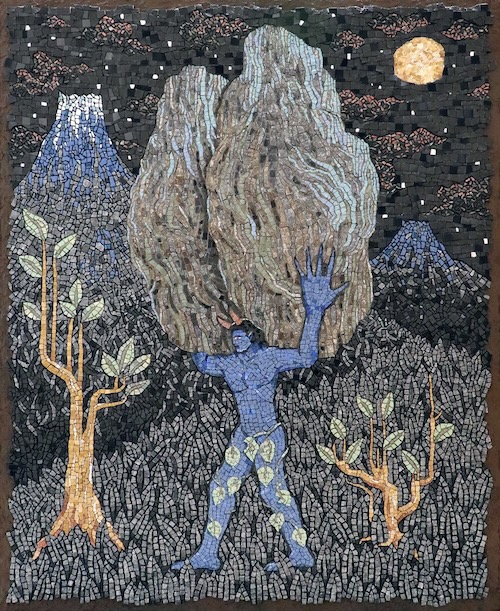 《箱根山の天邪鬼》2025年 石、セラミックタイル、ズマルト、セメントモルタル 116.7cm×91.0cm