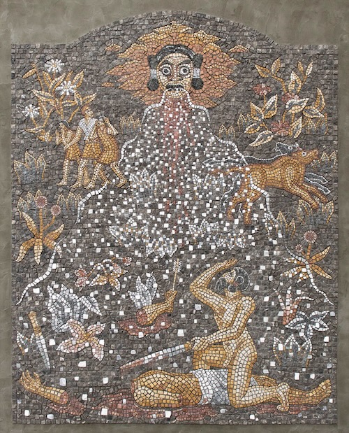 《阿蘇に降る霜》2022年石、セメントモルタル、阿蘇火山灰162.0cm×130.3cm