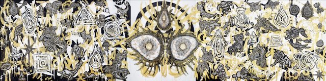 《神話は未来形》 2022年 金箔、銀箔、アクリル、キャンヴァス 個人蔵