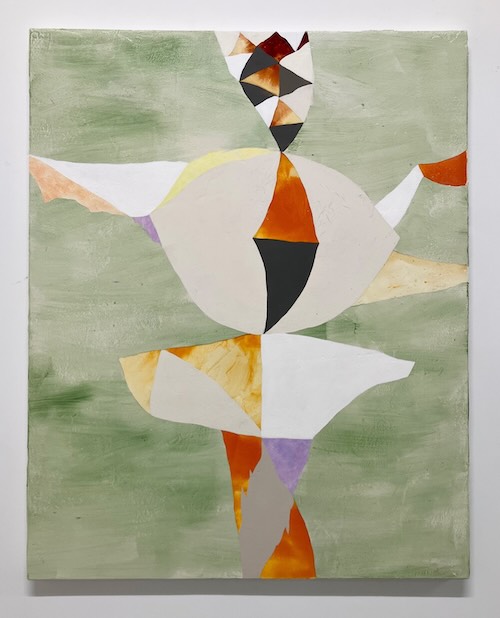 Jun Tsunoda, Untitled, 2025, Acrylic, Japanese lacquer, oil pastel and plaster on wooden panel, H.91 x W.73cm