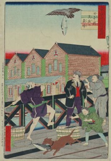 東京滑稽名所 日本橋天地の魚市 歌川広重(三代) 明治16年(1883)