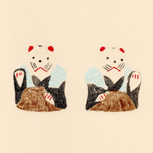 みやでらあやみ《招福猫》リトグラフ W100×H55mm(イメージサイズ) 2023年