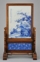 大出東皐《染付遊兎図衝立》明治時代前期