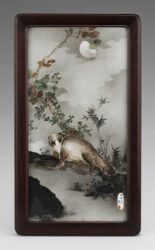 幹山伝七《上絵狸図陶板》明治時代前期～中期