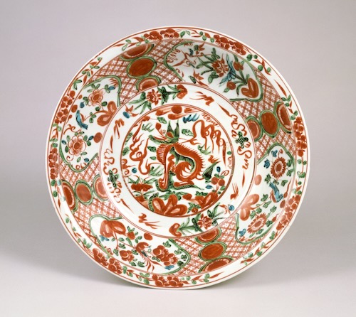 呉州赤絵麒麟文大皿漳州窯系 中国・明時代 17世紀