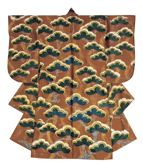 縫箔 茶地立涌雪持松模様 1領 絹 日本・桃山時代