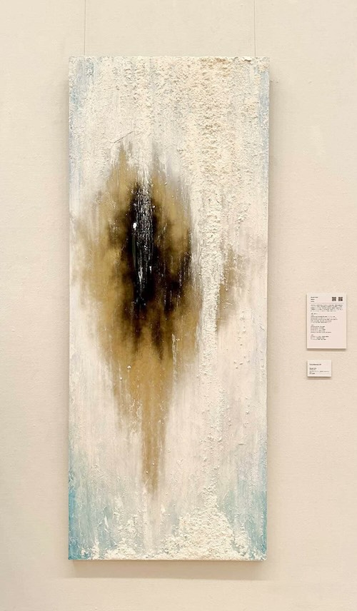 「Graviternal #9」シリカ, アクリル塗料, 真鍮粉, 木製パネル