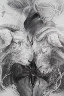 本家雅衣《熱のゆくえ》2025年、水彩紙に鉛筆、木炭、64x51cm（部分）