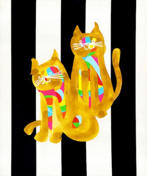 「ねこ」 2025年 / 顔彩、アクリル、キャンバス / 45.5×38cm