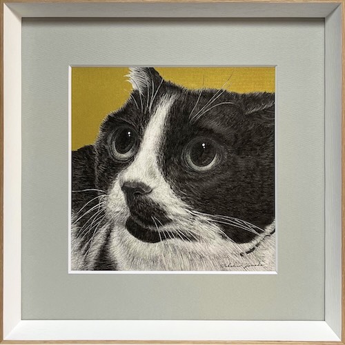 「友愛」 2025年 / インク、紙、鉛筆、色鉛筆 / 20×20cm