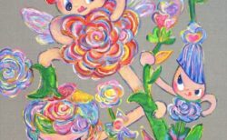 Bibi Lei《Flowa Fairies Fight, Scarlet》2026, Acrylic on Raw Linen Canvas, 1170×910mm