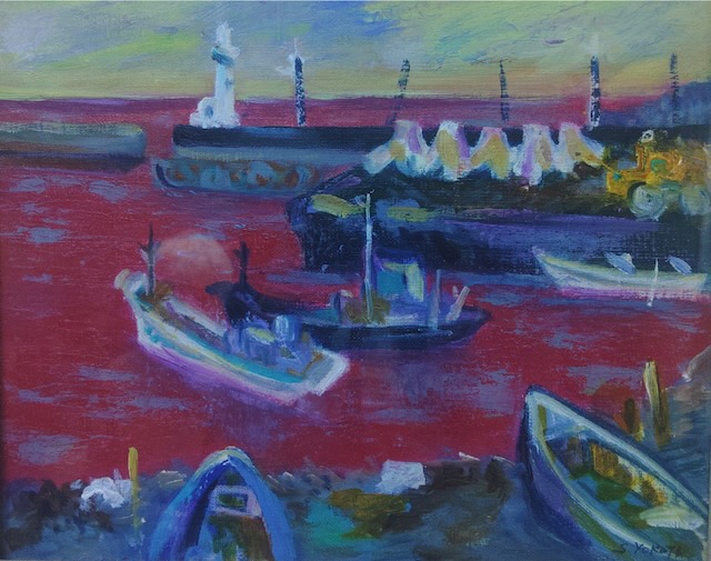 「新潟の小さな港」1978年 油彩